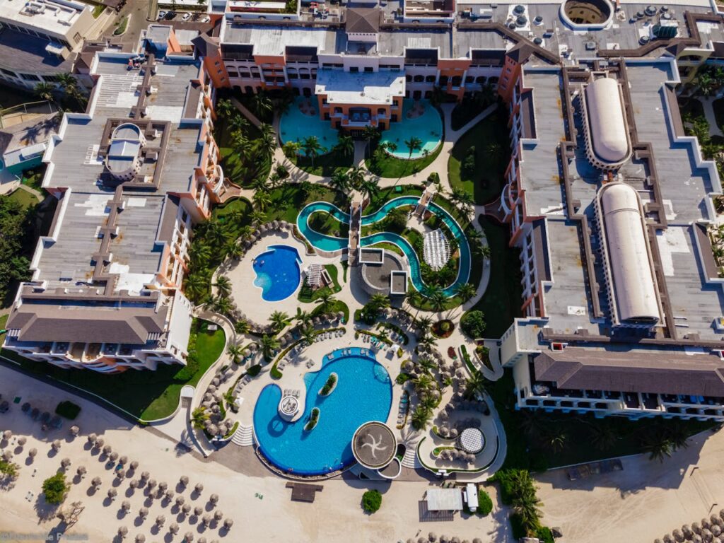 Stunning aerial view of a luxury beach resort in Lucea, Hanover Parish, Jamaica.